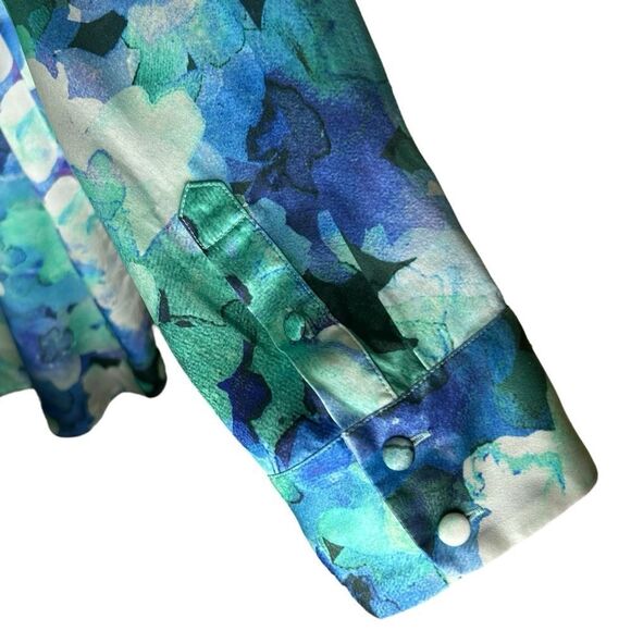 Soft Surroundings Palais Silk Floral Watercolor Print Button Down Shirt Large‎ - Picture 6 of 7